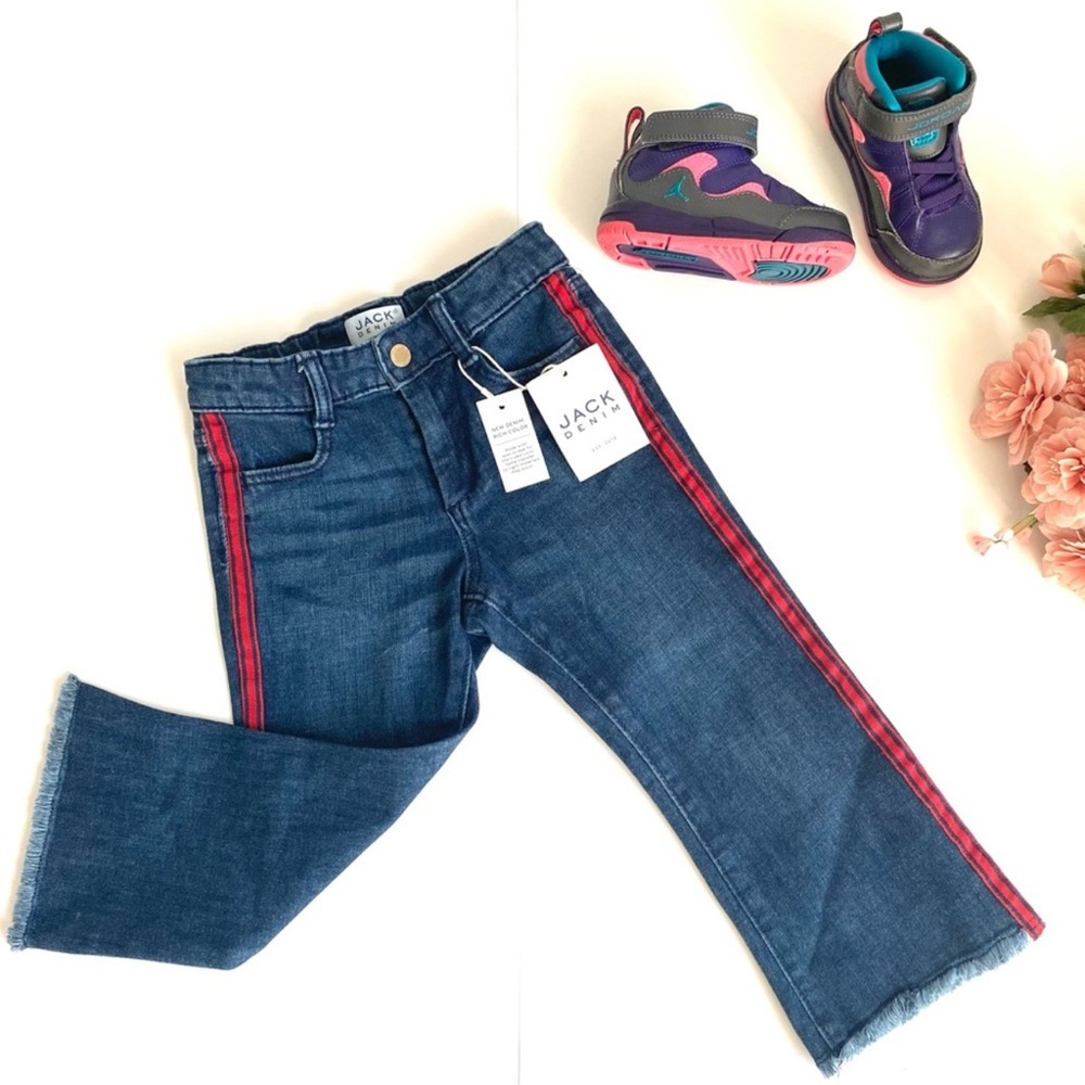 NWT Janie and Jack Blue Red Side Stripe Raw Hem Girl Jeans